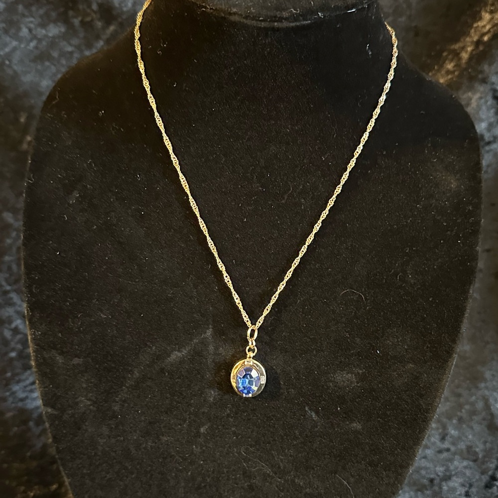NWT Anne Marie Elegant Gold Necklace with Blue Pendant